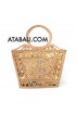 Ethnic rattan handbag balinese design square with shape